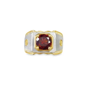Men’s Garnet Statement Ring in Two-Tone Gold | Bold Luxury Gemstone Ring