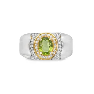Men’s Peridot Statement Ring – Sterling Silver with Diamond Accent | M23