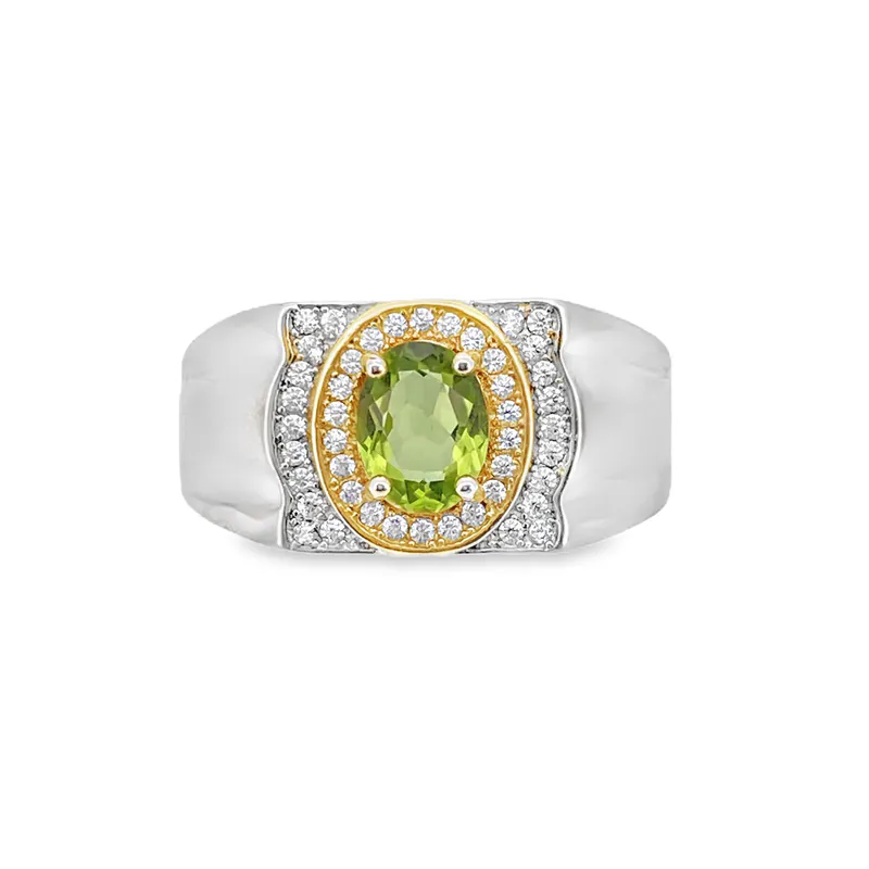Men’s Peridot Statement Ring – Sterling Silver with Diamond Accent | M23
