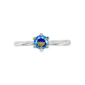 Colorful Moissanite Six-Prong Ring – 925 Silver Rainbow Gemstone Ring | T584