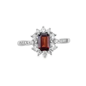 Elegant Red Garnet Halo Ring for Women | Vintage Oval Garnet Statement Ring | T600