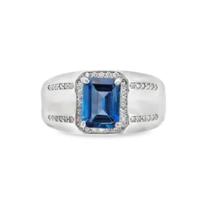 Luxury London Blue Topaz Men's Ring | Bold Emerald Cut Blue Gem Ring