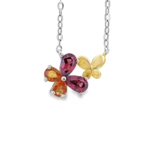 T140 Garnet Butterfly Floral Necklace – Luxury Natural Gemstone Jewelry