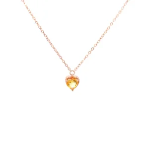T141 Citrine Heart Rose Gold Necklace | Elegant Love Gemstone Pendant