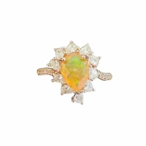 T279 Ethiopian Opal Halo Ring – Elegant Pear Cut Opal Ring