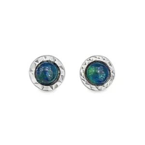 Elegant Blue Opal Stud Earrings – Timeless Round Design
