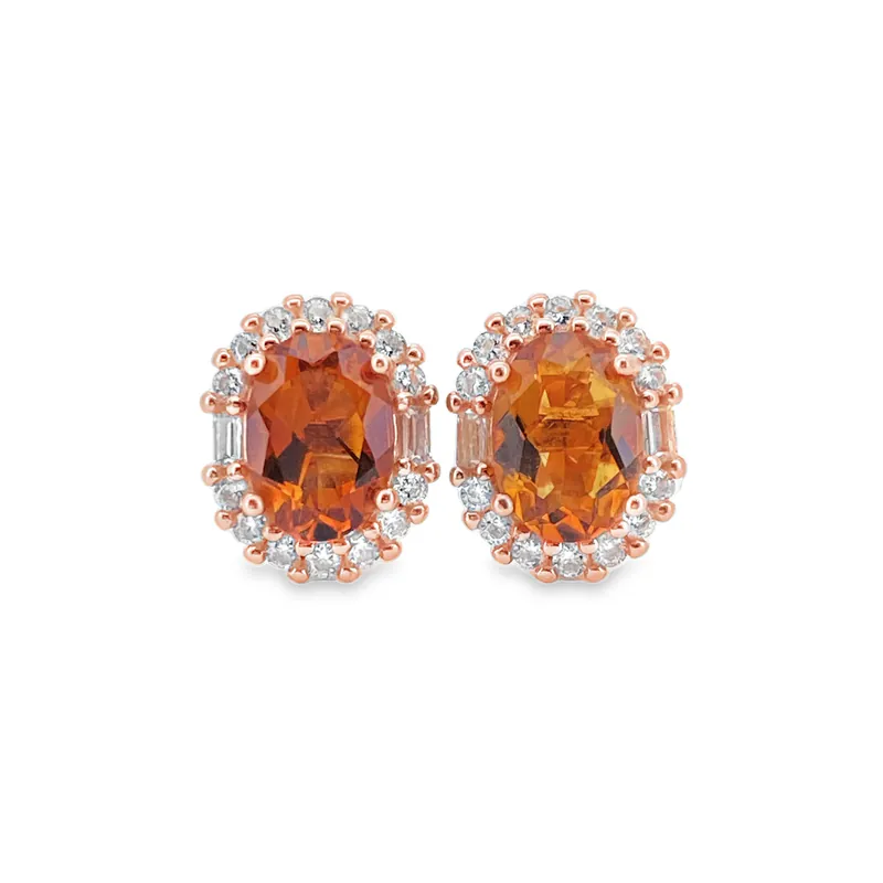 Spessartite Garnet Halo Earrings | Fiery Orange Gemstone Luxury