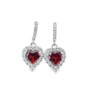 Red Garnet Heart Halo Earrings | Elegant Heart-Shaped Gemstone Studs for Women