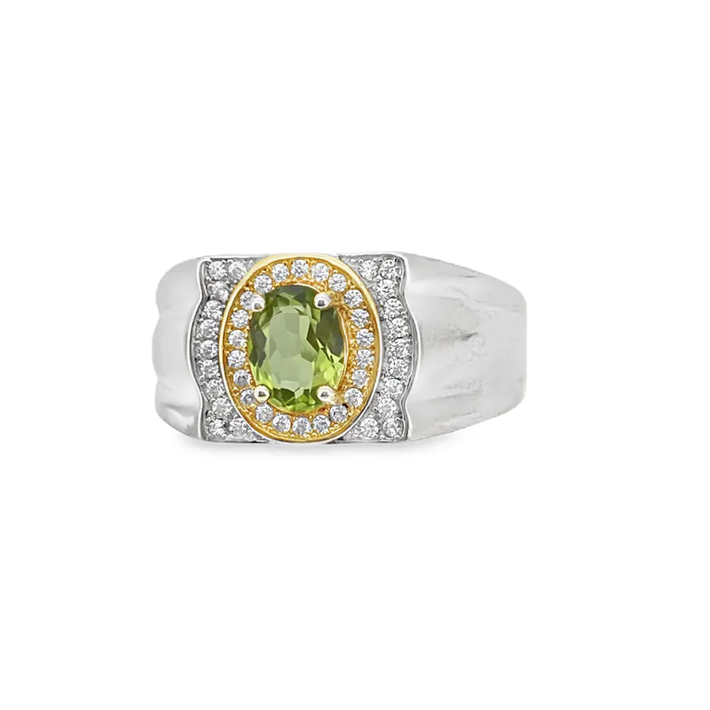 Men’s Peridot Statement Ring – Sterling Silver with Diamond Accent | M23 - Image 2