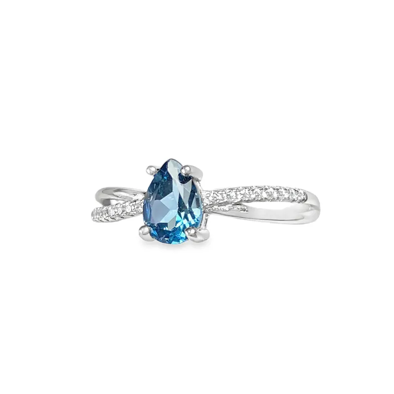 Elegant Teardrop Blue Topaz Ring – Sterling Silver Luxury Minimal Design - Image 2